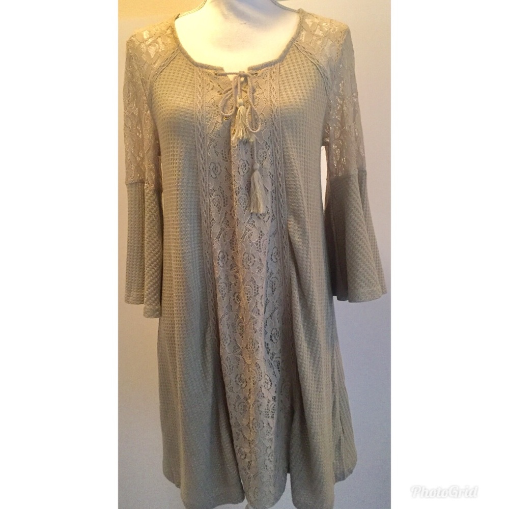 NWT. She + Sky Lace Trimmed Boho Dress